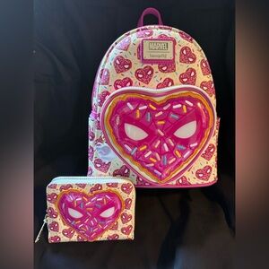 Loungefly Marvel Spider-man Sprinkle Donut 10” Backpack and Wallet-NWT